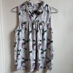 Ann Taylor White and Purple Floral Blouse